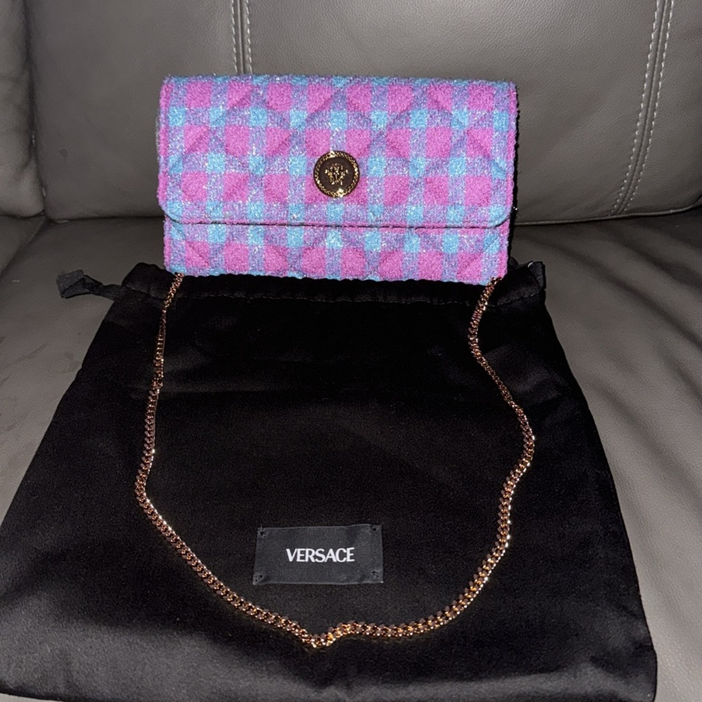 VERSACE Tweed Quilted Medusa Wallet on Chain Crossbody ⚡️w/ dust bag